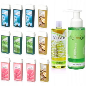 12x wosk ItalWax w rolce + żel + olejek Depilacja nogi ręce plecy