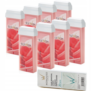Depilacja 8x wosk różany w rolce Rose 100g ItalWax paski 20szt