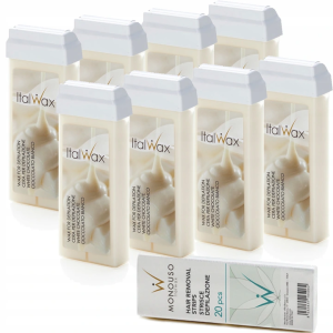 Depilacja 8x wosk w rolce ItalWax Biała Czekolada 100g + paski 20 sztuk