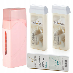 Depilacja zestaw 2x wosk aromatyczny ItalWax White Chocolate podgrzewacz paski