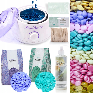 Duży zestaw do depilacji aromatycznej podgrzewacz 2x wosk 300g Nirwana ItalWax eco szpatułki emulsja
