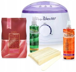 Zestaw do depilacji woskiem w dropsach ProWax 100 ROSE + 2 x żel + szpatułki