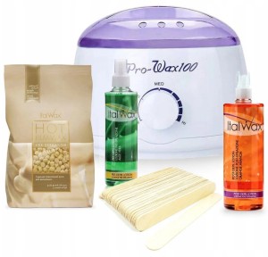 Zestaw do depilacji woskiem w dropsach wosk biała czekolada + 2 x żel + szpatułki