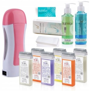 Zestaw ItalWax do depilacji - podgrzewacz + 6x wosk w rolce Top Line 100ml + żele + paski + talk