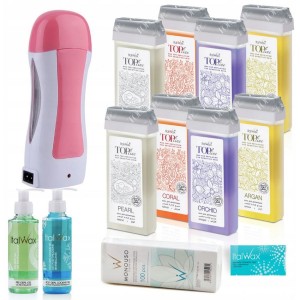 Zestaw ItalWax do deilacja - podgrzewacz + 8x wosk w rolce Top Line 100ml + żele + paski + talk