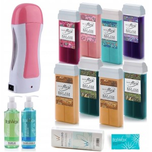 Zestaw ItalWax do deilacja - podgrzewacz + 8x wosk w rolce Flex 100ml + żele + paski + talk