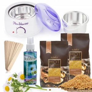 Zestaw do depilacji: 2 x wosk twardy Natural ItalWax, podgrzewacz, żel