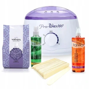 Zestaw do depilacji: podgrzewacz, lotion, wosk twardy Lavender ItalWax