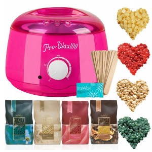 Zestaw do depilacji woskiem twardym 4 x wosk w dropsach + podgrzewacz 100w + szpatułki + talk