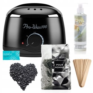 Zestaw do depilacji ItalWax for men - podgrzewacz czarny 100W + wosk twardy 1kg Pour Homme + emulsja + szpatułki + talk
