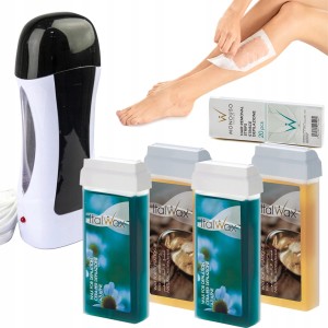 Zestaw do deilacja ItalWax 4x wosk w rolce + mocny podgrzewacz czarny + paski