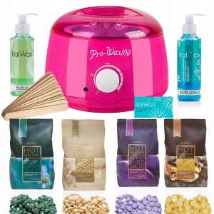 Zestaw do depilacji ItalWax podgrzewacz 100W + 4x wosk twardy w dropsach 100g + żele + szpatułki + talk