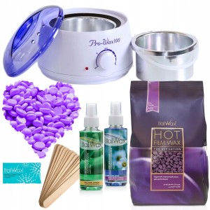 Zestaw do depilacji ItalWax podgrzewacz 100W + wosk twardy Plum 1 kg + lotiony + szpatułki + talk