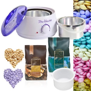 Zestaw do depilacji ItalWax podgrzewacz Pro-Wax 100W + 2x wosk twardy w dropsach 100g + silikonowa miseczka 500ml