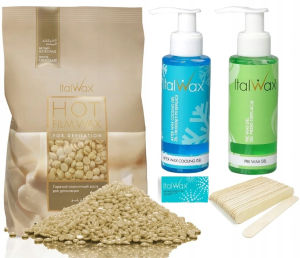 Zestaw do depilacji ItalWax wosk twardy 500g White Chocolate biała czekolada + płyny + szpatułki + talk