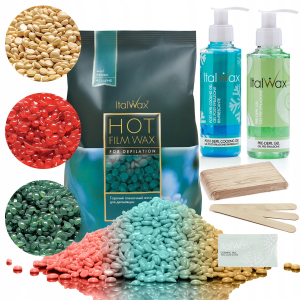 Zestaw do depilacji wosk twardy ItalWax 500g (do wyboru) + żele do depilacji + szpatułki + talk