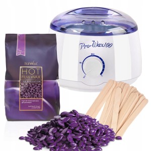 Zestaw do depilacji woskiem w dropsach Plum 250g + podgrzewacz + szpatułki