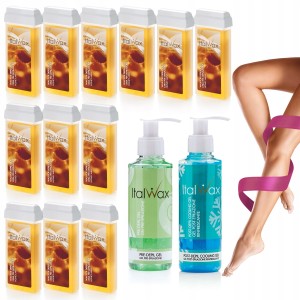 ItalWax Zestaw do depilacji 12x wosk w rolce Honey 100ml + 2x żel 100ml gratis