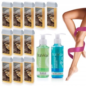 ItalWax Zestaw do depilacji 12x wosk w rolce Natural 100ml + 2x żel 100ml gratis