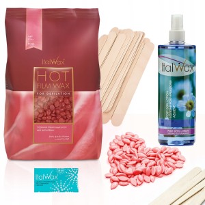 Zestaw uzupełniający do depilacji woskiem Rose wosk 1kg + lotion + szpatułki + talk