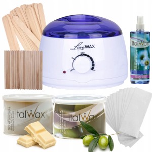 Zestaw do depilacji - podgrzewacz + 2x wosk w puszce ItalWax + lotion + szpatułki + paski