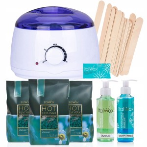 Zestaw do depilacji woskiem twardym Italwax Azulen 300g + podgrzewacz + 2 x żel + szpatułki + talk