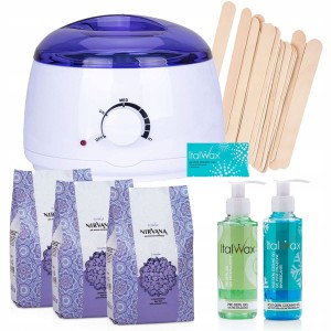 Zestaw do depilacji woskiem twardym Italwax Lavender 300g + podgrzewacz + 2 x żel + szpatułki + talk