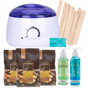 Zestaw do depilacji woskiem twardym Italwax Naturalny 300g + podgrzewacz + 2 x żel + szpatułki + talk