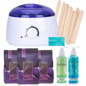 Zestaw do depilacji woskiem twardym Italwax Plum 300g + podgrzewacz + 2 x żel + szpatułki + talk