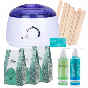 Zestaw do depilacji woskiem twardym Italwax Sandalwood 300g + podgrzewacz + 2 x żel + szpatułki + talk