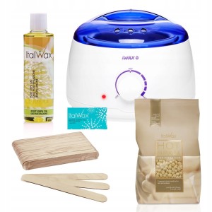 Zestaw do depilacji woskiem twardym 1 x Wosk Biała Czekolada 250g + podgrzewacz + szpatułki