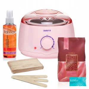 Zestaw do depilacji woskiem twardym 1 x Wosk Rose 250g + podgrzewacz + szpatułki