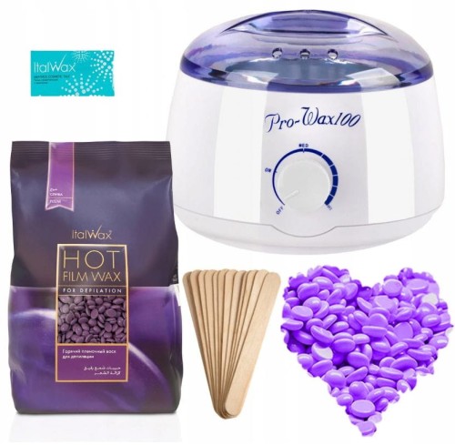 Zestaw do depilacji woskiem twardym 1 x wosk w dropsach Plum + podgrzewacz 100w + akcesoria.jpg