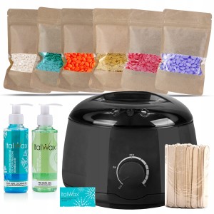 ItalWax Zestaw do depilacji - podgrzewacz Black 100W + 6x wosk twardy 100g + preparat przed i po depilacji + talk + szpatułki