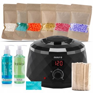 ItalWax Zestaw do depilacji - podgrzewacz iWax Black Diamond 100W + 6x wosk twardy 100g + preparat przed i po depilacji + talk + szpatułki
