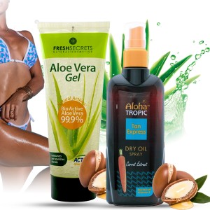 Zestaw do opalania z Grecji - Aloha Tropic Tan Express Carrot Oil + Fresh Secrets Aloe Vera Gel