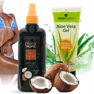 Zestaw do opalania z Grecji - Aloha Tropic Tan Express Coconut Oil + Fresh Secrets Aloe Vera Gel