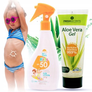 Zestaw do opalania z Grecji - Sea 'n' Sand Kids SPF 50 + Fresh Secrets Aloe Vera Gel
