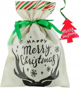 Torebka świąteczna 22x32cm elegancki worek na prezent upominek z wstążką zieloną