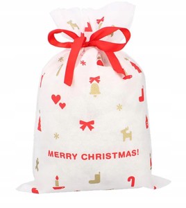 Torebka świąteczna 27x40cm elegancki worek na prezent upominek z wstążką czerwoną