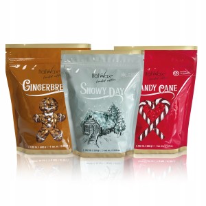 ItalWax Świąteczny zestaw trzech zapachowych wosków 500g do depilacji brazylijskiej - Candy Cane, Ginger Bread, Snow Day - edycja limitowana