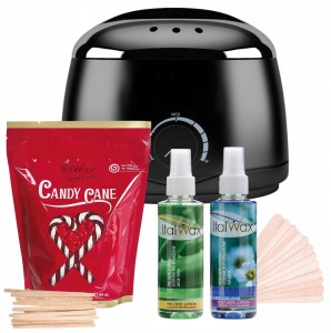 ItalWax Zestaw do depilacji - podgrzewacz Black 100W + wosk do depilacji twardy Candy Cane 500g + preparat przed i po depilacji + szpatułki