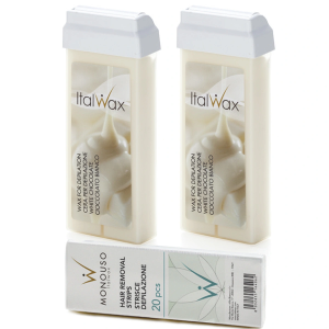 2+1 Zestaw ItalWax do depilacji 2x wosk w rolce White Chocolate (biała czekolada) + paski