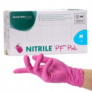 Master Glove Rękawiczki Nitrylowe Różowe Bezpudrowe M 100szt Salon Kosmetyczny