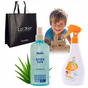 Zestaw do opalania dla dzieci Balsam SPF30 220ml i Żel chłodzący Aloesowy SOS 200ml+ Torba