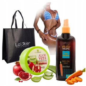Zestaw do opalania Przyspieszacz Tan Express olejek marchewkowy 200ml i Kojący Żel Aloes Granat 200ml z torbą